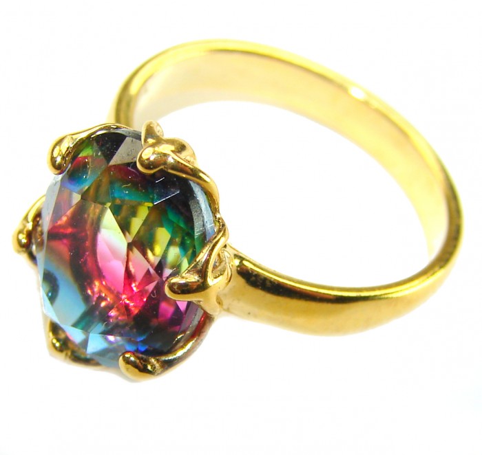 7.8 carat Brazilian Tourmaline .925 Sterling Silver dipped in 18K GOLD Perfectly handcrafted Ring s. 6 1/4 - Close-up of 7.8 carat Brazilian Tourmaline ring in gold setting.