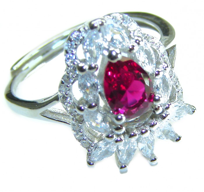 Real Beauty Natural 3.9 carat Ruby .925 Sterling Silver handmade Statement Ring size 8 - Close-up of 3.9 carat ruby ring in .925 sterling silver.