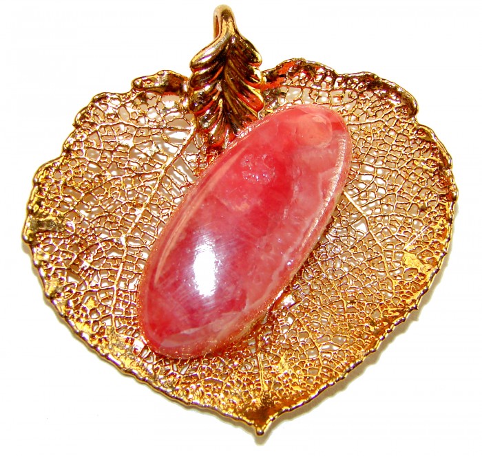 Stylish REAL Leaf Coved with Sterling Silver and 14K Gold Rhodochrosite & .925 Sterling Silver Pendant - photo 1