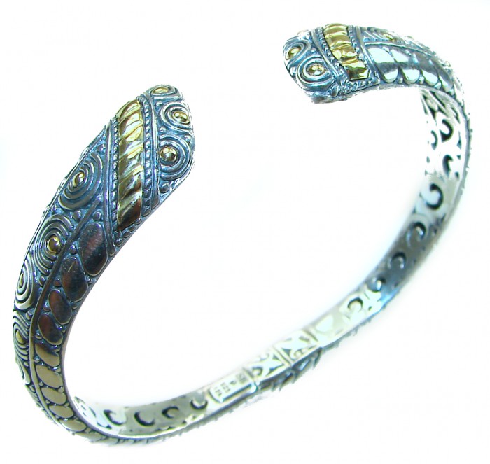 Bali Legacy 28.9 grams authentic 2 tones .925 Sterling Silver handcrafted bracelet - Bali Legacy two-tone sterling silver bracelet, angled side view.