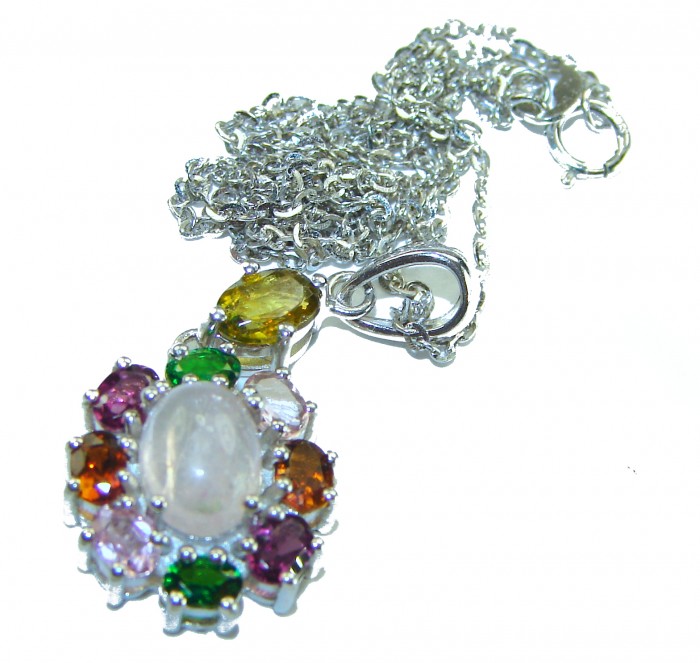 Red Rose authentic Rose Quartz .925 Sterling Silver handcrafted necklace - Colorful gemstone pendant on chain, close-up view