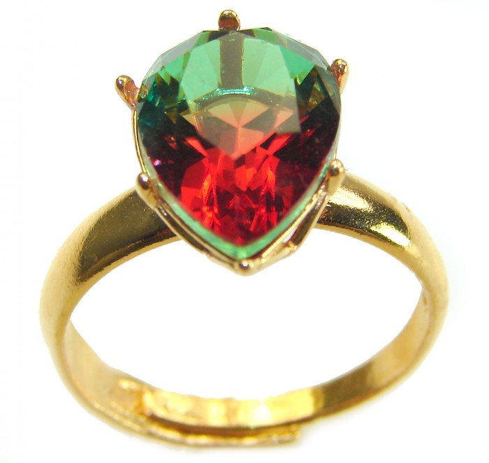 11.8 carat Brazilian Tourmaline .925 Sterling Silver dipped in 14K GoldPerfectly handcrafted Ring s. 8 adjustable - Close-up of a 11.8 ct Brazilian Tourmaline ring in sterling silver dip.