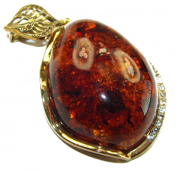 Best quality Large Cognac Baltic Amber .925 Sterling Silver handmade Pendant - photo 1