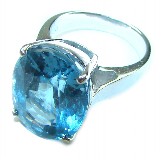 Blue Planet 10.5 carat Fancy oval cut Swiss Blue Topaz .925 Sterling Silver handmade Ring size 5 3/4 - photo 1