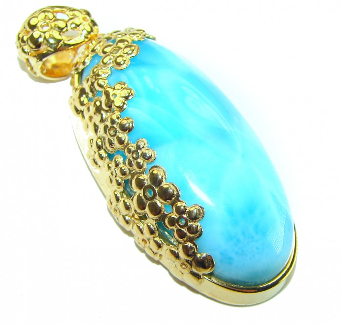 Best quality 58.5 carat Authentic Caribbean Larimar 18K Gold over .925 Sterling Silver handmade pendant - photo 2