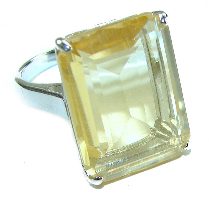 Solid 18.8 carat Genuine Lemon Quartz .925 Sterling Silver handcrafted ring size 8 3/4 - Close-up of lemon quartz ring set in .925 sterling silver