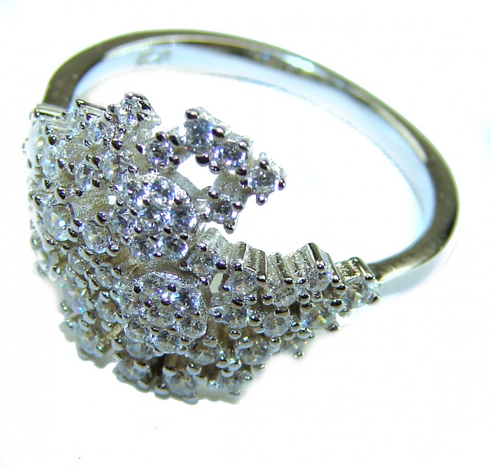 Art Deco 11.2 carat White Topaz .925 Silver handcrafted Cocktail Ring s. 6 1/4 - Art Deco white topaz ring in .925 silver, angled top view showing details.