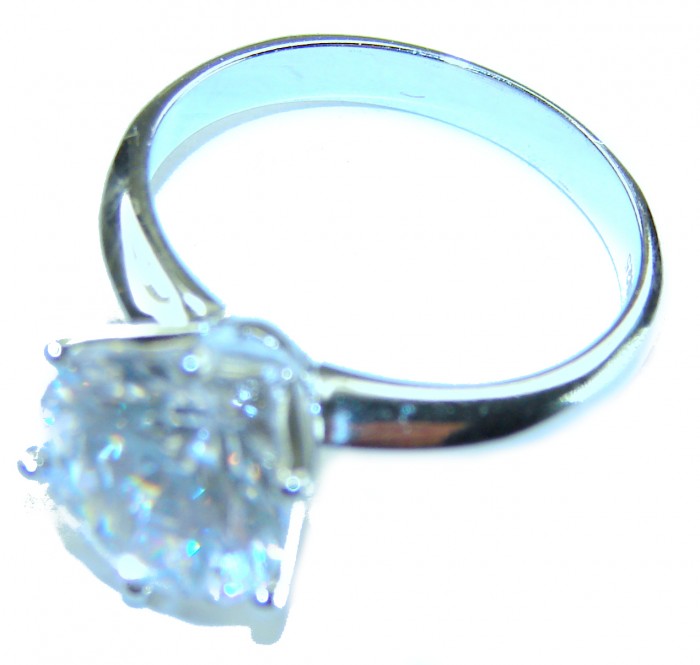 Precious 5.5 carat White Topaz .925 Sterling Silver ring size 5 1/4 - Side view of 5.5 carat white topaz in .925 sterling silver ring.