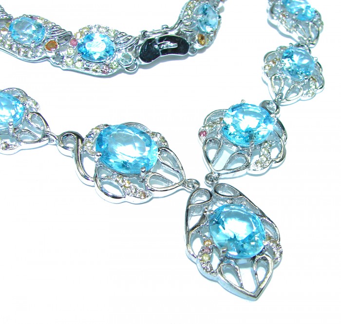 Ocean Inspired genuine Larimar Swiss Blue Topaz .925 Sterling Silver handmade necklace - photo 2