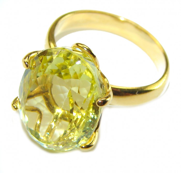 10.8 carat Genuine Lemon Quartz 14K Gold over .925 Sterling Silver handcrafted ring size 7 1/4 - photo 1