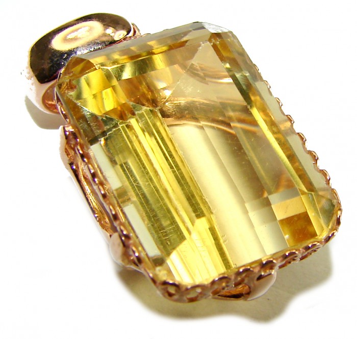 Emerald cut 10.3 carat Lemon Quartz 14K Gold over .925 Sterling Silver handcrafted pendant - photo 3