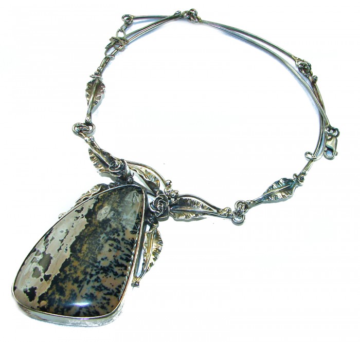 Nature Inspired genuine Ocean Jasper .925 Sterling Silver handmade necklace - Nature Inspired Ocean Jasper .925 Sterling Silver necklace front view