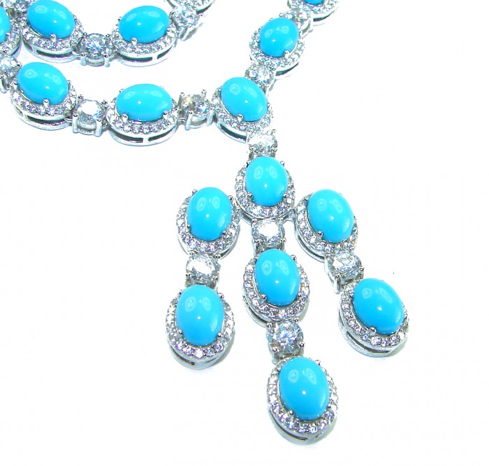 Great quality authentic Sleeping Beauty Turquoise 18K White Gold over .925 Sterling Silver handmade handcrafted Necklace - Close-up of Sleeping Beauty Turquoise necklace stones and settings.