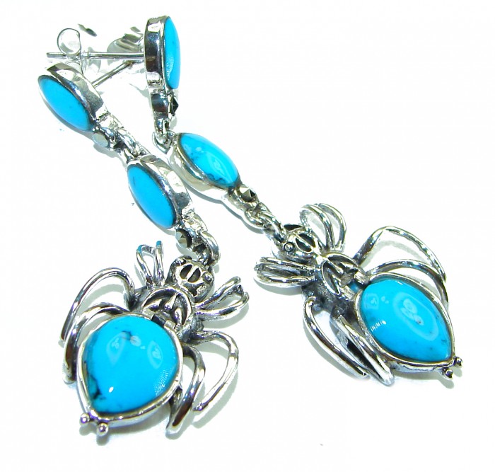 Spiders Natural Turquoise .925 Sterling Silver handmade stud earrings - photo 3
