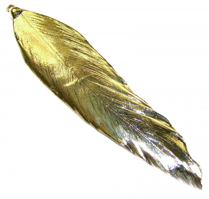 Stylish REAL Leaf dipped in copper .925 Sterling Silver and Copper Pendant - Side view of a gold-dipped leaf pendant in sterling silver.