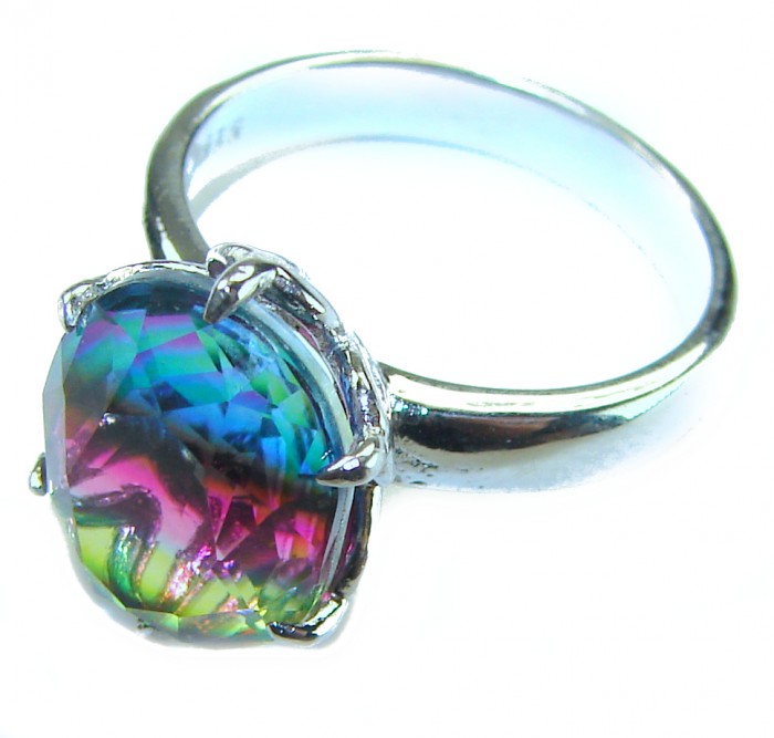 6.8 carat Brazilian Tourmaline .925 Sterling Silver Perfectly handcrafted Ring s. 6 - Close-up of Brazilian Tourmaline ring in .925 sterling silver setting.