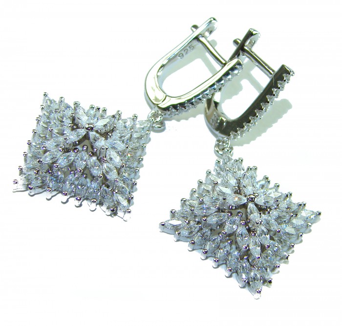 Allure Natural 16.2 carat White Topaz .925 Sterling Silver handcrafted earrings - Square drop earrings close-up with white topaz in sterling silver.