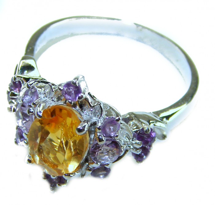 Golden Treasure 4.5 carat Citrine Amethyst .925 Sterling Silver Handcrafted Ring size 7 - Side view of Golden Treasure Citrine Amethyst Sterling Silver ring