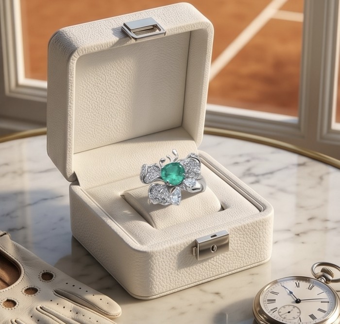 Eau Pure 6.5 carat Paraiba Tourmaline .925 Sterling Silver Handcrafted Ring size 6 1/4 - Paraiba Tourmaline ring in open box, overhead view