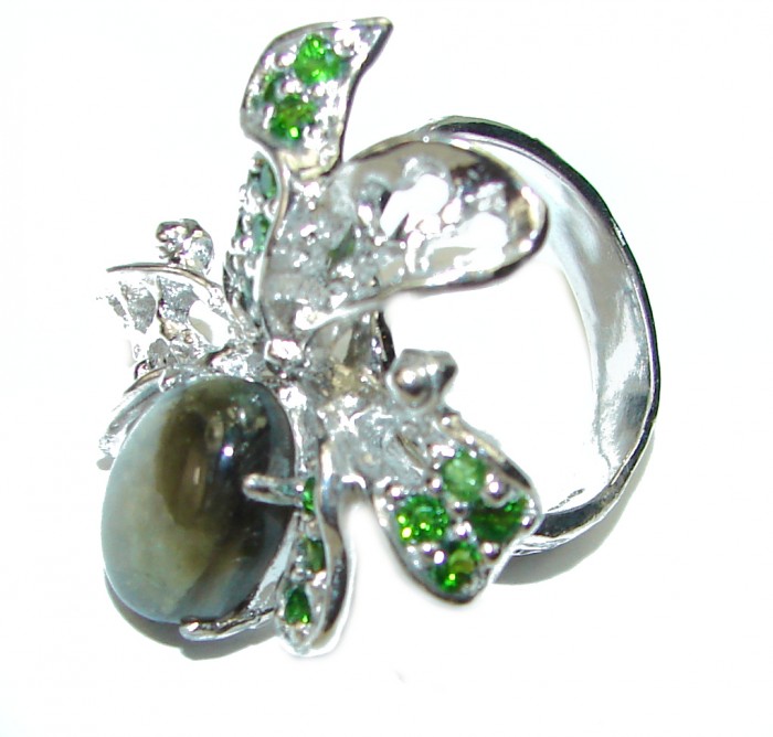 Large Green Tourmaline .925 Sterling Silver handcrafted ring s. 7 3/4 - photo 2