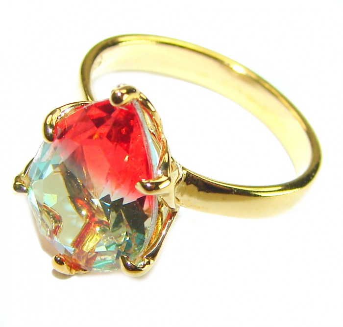 6.9 carat pear cut Brazilian Tourmaline 14K Gold over .925 Sterling Silver Perfectly handcrafted Ring s. 7 - Close-up of 6.9 carat pear cut Brazilian Tourmaline ring in 14K gold.