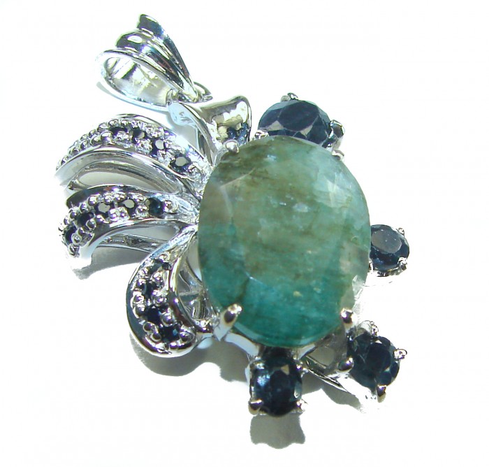 Julietta - Perfect quality authentic 11.2 Grandidierite Sapphire .925 Sterling Silver handmade Pendant - Grandidierite pendant with sapphires, angled close-up.