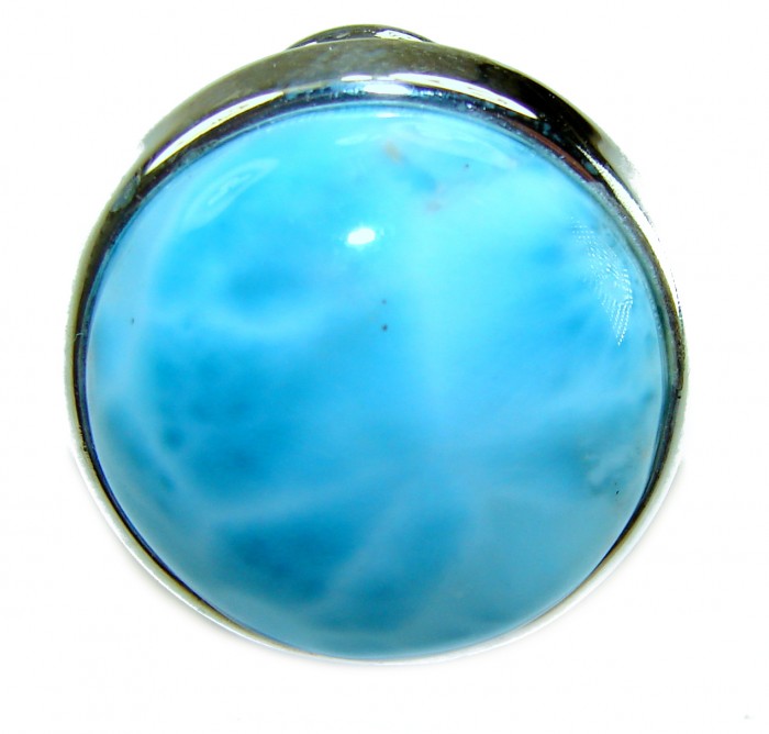 Caribbean Beauty 29.5 carat Genuine perfectly Blue Larimar .925 Sterling Silver handmade LARGE ring size 8 adjustable - Close-up of Caribbean Beauty 29.5 carat blue Larimar stone.