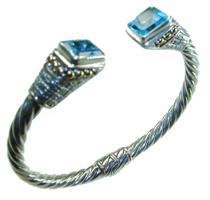 Bali Legacy authentic 8.9 carat Swiss Blue topaz Floral Bracelet in .925 Sterling Silver handcrafted - Close-up of Bali Legacy bracelet with Swiss Blue topaz stones.