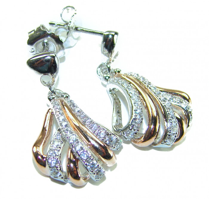 Extravaganza White Topaz 18K Gold over .925 Sterling Silver handcrafted Earrings - Close-up of Extravaganza earrings in 18K gold and sterling silver