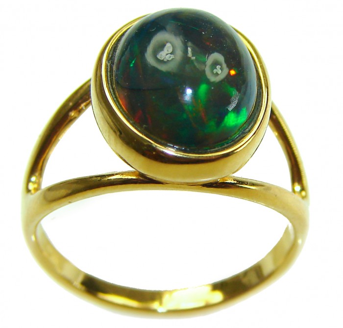 A Milky Way Genuine 8.9 carat Black Opal 18K Gold over .925 Sterling Silver handmade Ring size 7 - photo 3