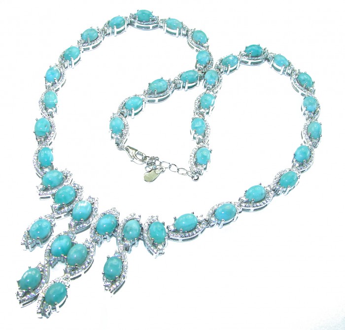 Caribbean Beauty Genuine Blue Larimar .925 Sterling Silver handmade Necklace - photo 4