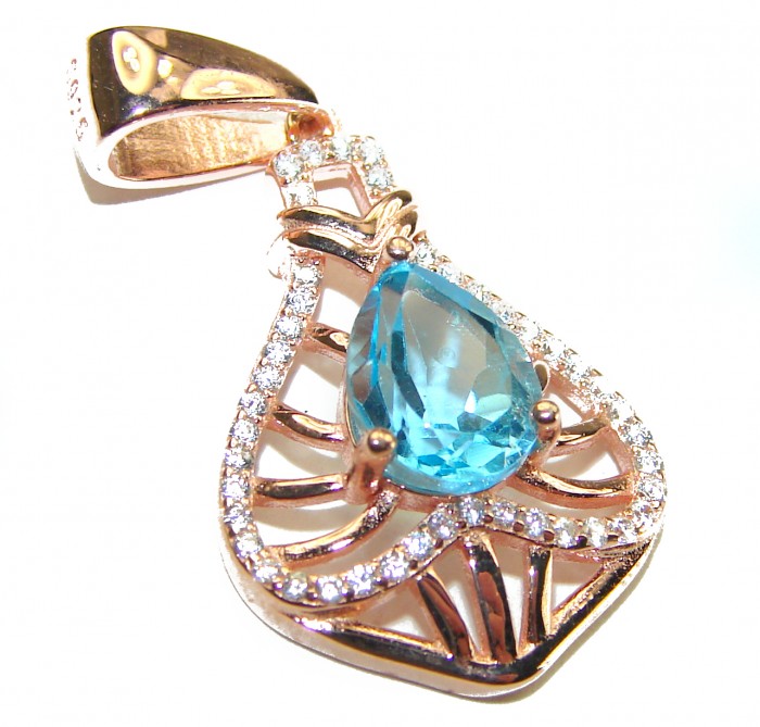 Gabriella 2.3 carat Swiss Blue Topaz 14K Gold over .925 Sterling Silver handmade Pendant - photo 2