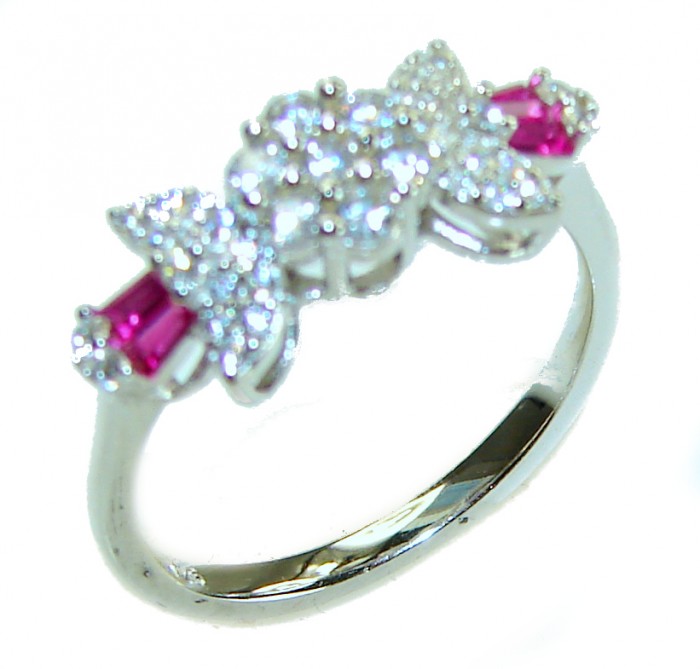 Bella Rosa Genuine 2.5 carat Ruby .925 Sterling Silver Statement Ring size 6 1/2 - Side view of Bella Rosa ruby and diamond sterling silver ring.