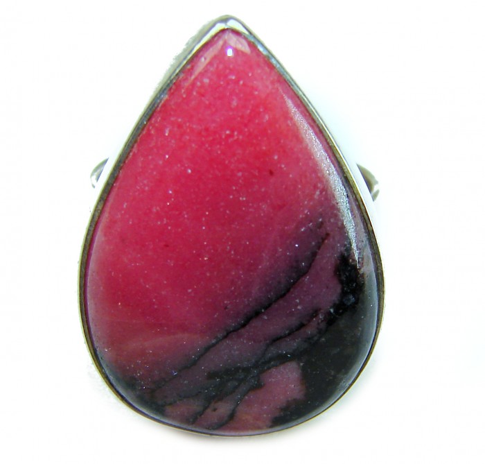 Perfect Rhodonite .925 Sterling Silver handmade Ring s. 8 adjustable - Close-up of Perfect Rhodonite .925 Sterling Silver handmade ring size 8