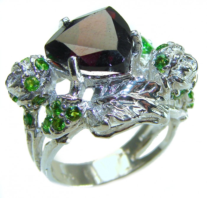Floral Design Authentic Garnet .925 Sterling Silver handcrafted Ring size 9 1/2 - photo 2