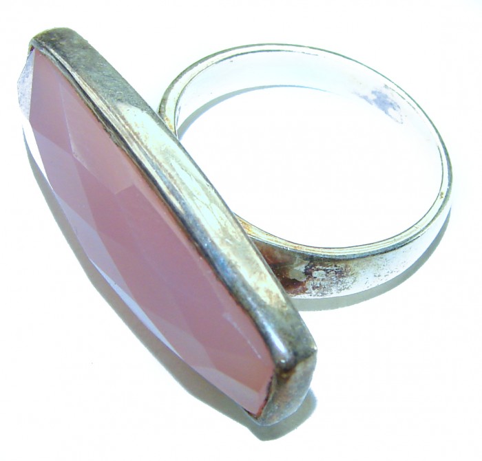 Extravaganza Authentic 8.5 carat Brazilian Rose Quartz .925 Sterling Silver incredible Ring size 6 - Side view of Extravaganza 8.5 carat Brazilian Rose Quartz ring