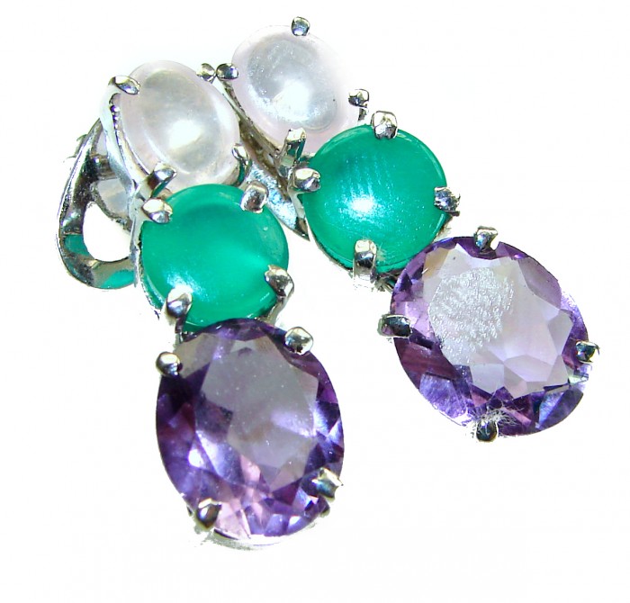 Lavender Beauty authentic 10.2 carat Amethyst .925 Sterling Silver handcrafted earrings - Close-up of Lavender Beauty Amethyst earrings in sterling silver.