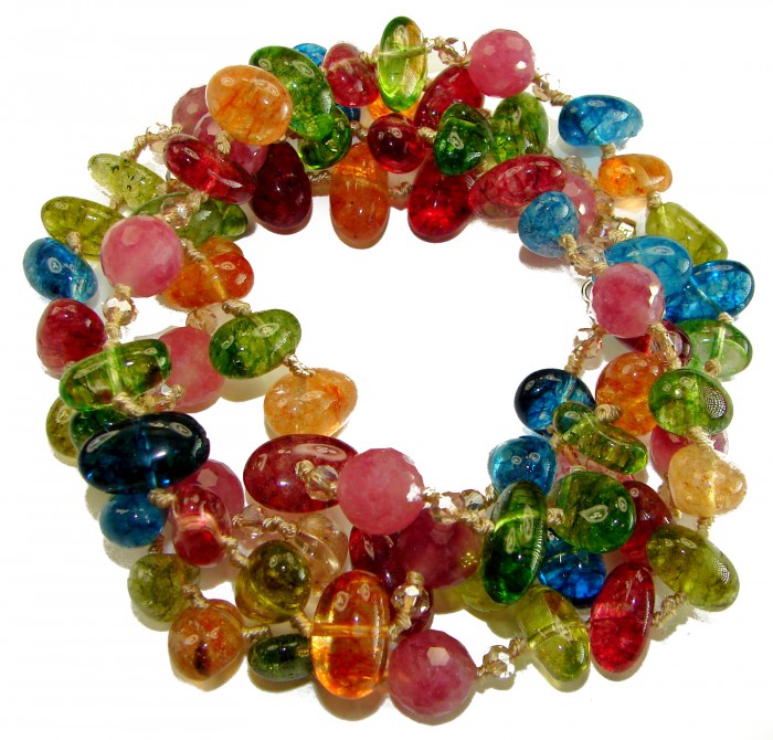 Infinity authentic 114.5 carat Brazilian Tourmaline .925 Sterling Silver handcrafted necklace - Colorful Brazilian Tourmaline necklace side view 114.5 carats.