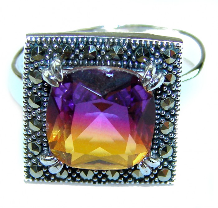7.5 carat Ametrine Marcasite .925 Sterling Silver HANDCRAFTED Ring s. 8 - Close-up of 7.5 carat Ametrine Marcasite .925 Sterling Silver ring