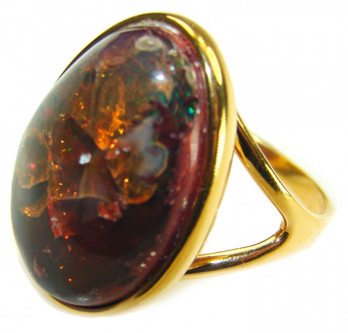 Queen of Fire best quality 22.4 carat Mexican Opal 18K Rose Gold over .925 Sterling Silver handmade ring 7 - Side view of Queen of Fire 22.4 ct Mexican Opal 18K Rose Gold Ring