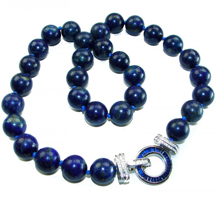 Boho Style 105.2 grams Lapis Lazuli .925 Sterling Silver handmade necklace - Lapis Lazuli necklace with sterling silver clasp detail.