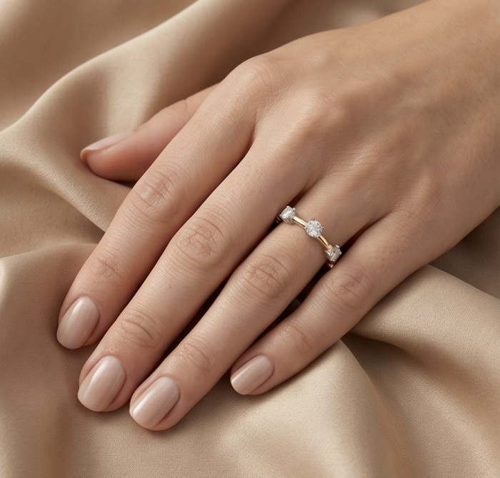 Natural 2.5 carat Topaz .925 Sterling Silver dipped in 14K Gold handmade Ring size 9 - Ring on hand showcasing natural topaz in sterling silver with 14K gold.