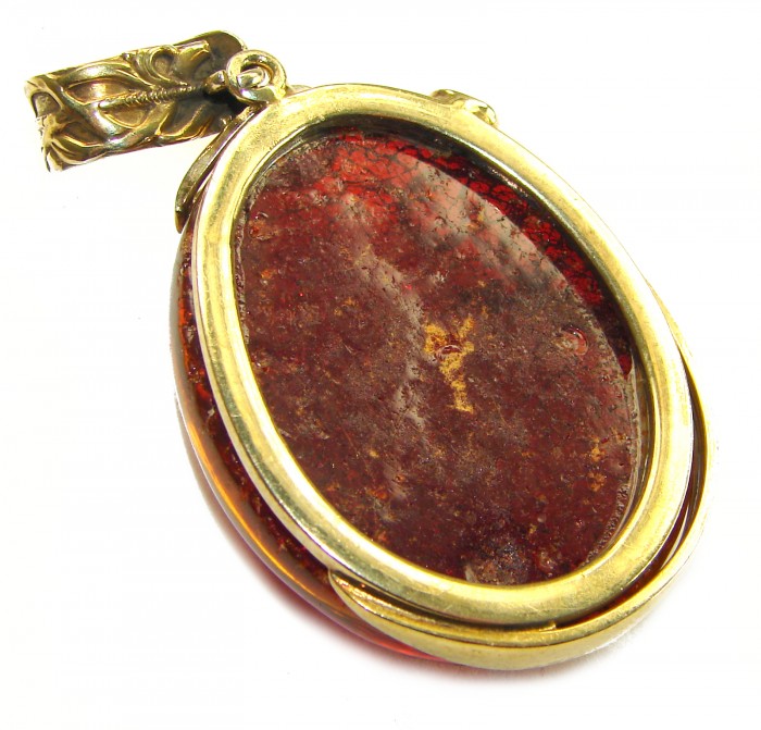 Best quality Large Cognac Baltic Amber white Crystals 14K Gold over .925 Sterling Silver handmade Pendant - photo 1