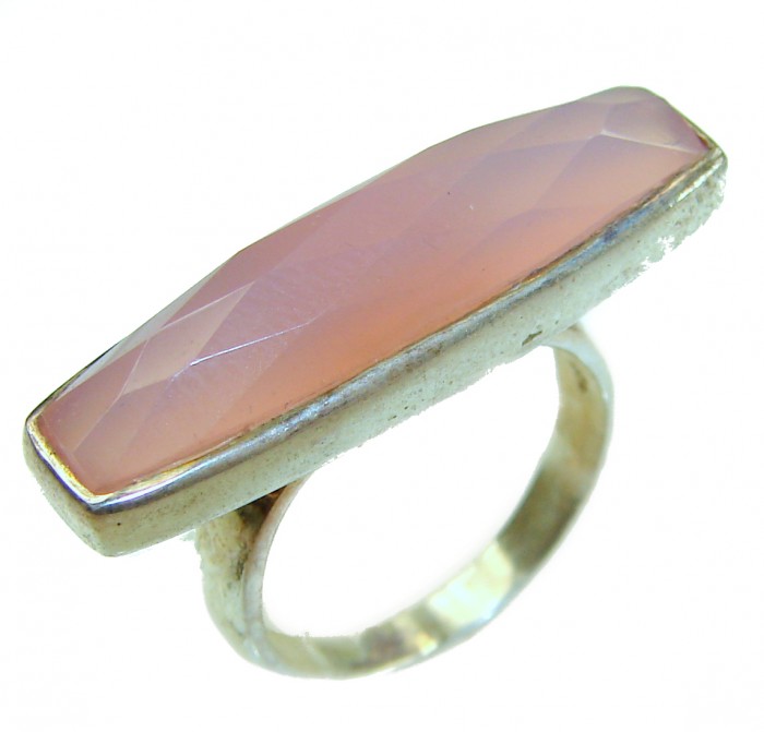 Extravaganza Authentic 8.5 carat Brazilian Rose Quartz .925 Sterling Silver incredible Ring size 6 - Side view of Brazilian Rose Quartz ring with 8.5 carat stone.