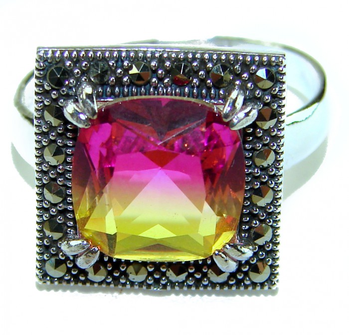 7.5 carat Ametrine Marcasite .925 Sterling Silver HANDCRAFTED Ring s. 8 - Close-up of 7.5 carat Ametrine Marcasite .925 Sterling Silver ring.