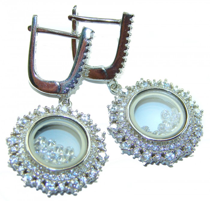 Floating Memories 11.5 carat White Topaz .925 Sterling Silver Handcrafted Statement earrings - Close-up of Floating Memories 11.5ct White Topaz earrings, front view