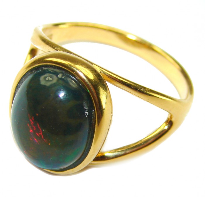 A Milky Way Genuine 8.9 carat Black Opal 18K Gold over .925 Sterling Silver handmade Ring size 7 - photo 2
