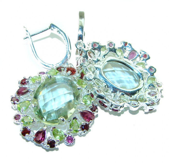 Exclusive Prasolite- Green Amethyst .925 Sterling Silver HANDCRAFTED Earrings - photo 2