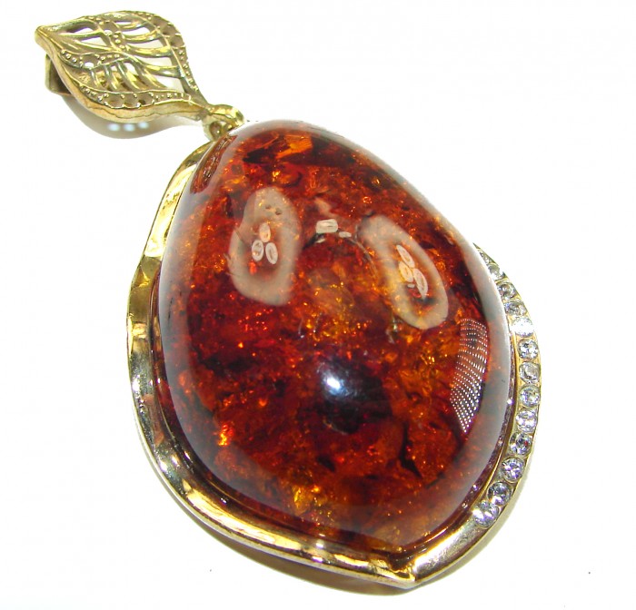 Best quality Large Cognac Baltic Amber .925 Sterling Silver handmade Pendant - photo 3