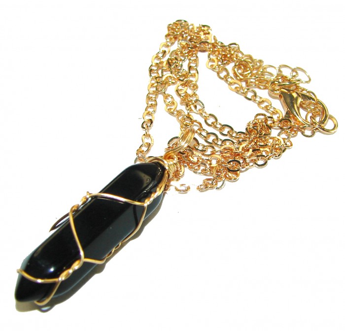 Bohemian Style genuine Onyx 10K Gold over .925 Sterling Silver handcrafted Necklace - photo 2